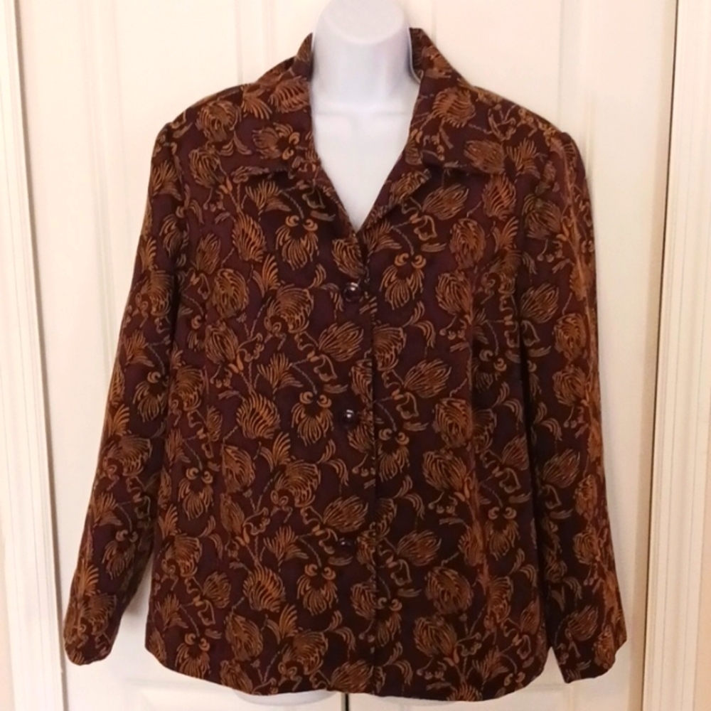 COPY - Vintage Sag Harbor Brown & Gold Floral Print Blazer.Sz 12